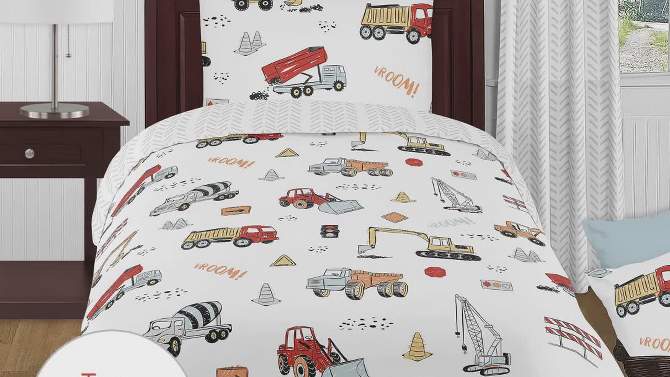 Sweet Jojo Designs Boy Baby Crib Bedding Set - Construction Truck Red Blue and Grey 4pc, 2 of 8, play video