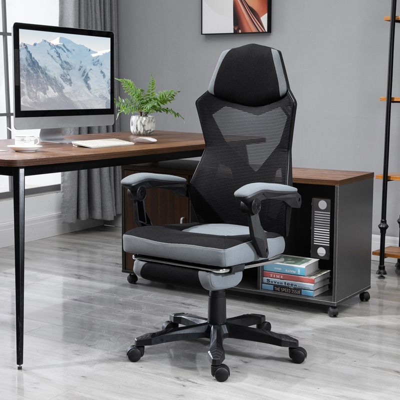 Vinsetto Ergonomic Home Office Chair High Back Armchair Computer Desk Recliner with Footrest, Mesh Back, Lumbar Support and Wheels, 3 of 9