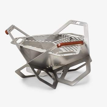 Burch Barrel Flat Packer Outdoor BBQ Charcoal Grill and Wood Firepit | Foldable and Portable | Lightweight Stainless Steel and Easy to Assemble