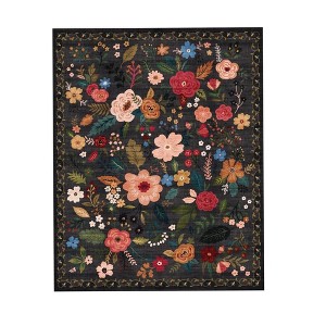 Itopfox Washable Boho Vintage Area Rug - Non Slip Floral Low Pile for Living Room, Bedroom, Farmhouse, Dining Room, Kids Playroom in Black - 1 of 4