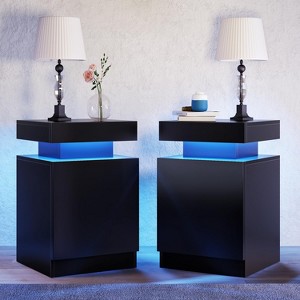 Aoxun Nightstand Set of 2 with LED Lights,Night Stand with Storage Cabinet for Bedroom,Bedside Table with LED, Black - 1 of 4