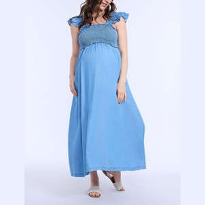 Women's Sleeveless Ruffle Shoulder Smocked Maxi Dress | Motherhood Maternity - 1 of 4