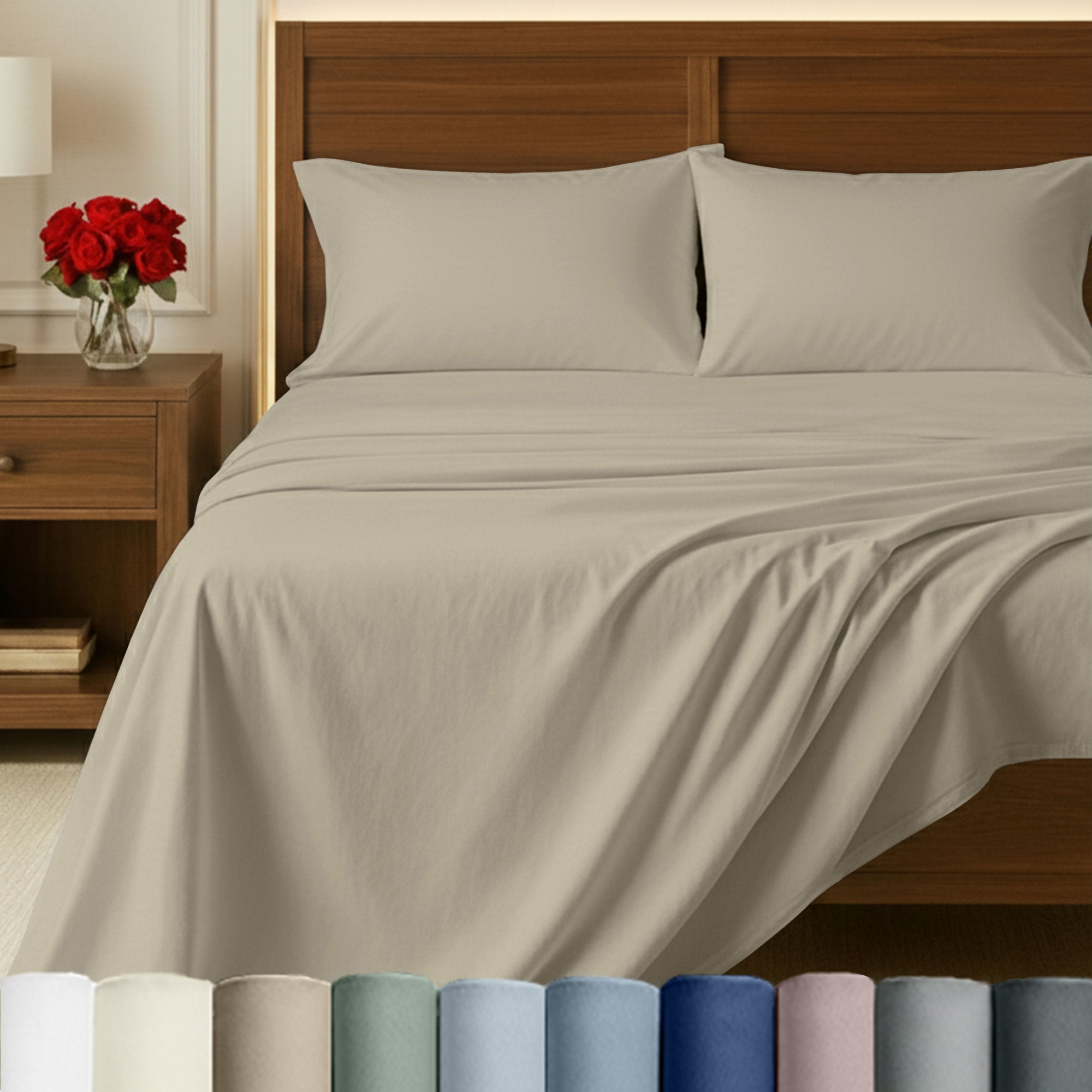 California Design Den Certified 100% Egyptian Cotton Queen Bed Sheets, Cotton Bed Sheets, 4 Piece Bedding Sheets & Pillowcases Set, Beige