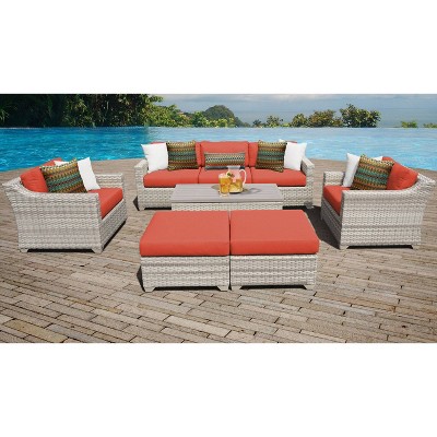 Fairmont 8pc Patio Sectional Seating Set with Club Chairs & Cushions - Tangerine - TK Classics