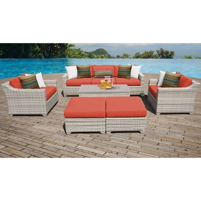 Fairmont 8pc Patio Sectional Seating Set with Club Chairs & Cushions - Tangerine - TK Classics