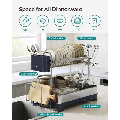 SONGMICS 2-Tier Stainless Steel Dish Drying Rack with Utensil Cup