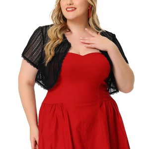 Agnes Orinda Women's Plus Size Sheer Lace Elegant Eyelet Crop Banquet Shrugs - 1 of 4