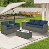 Syemin 5PCS Patio Seating Rattan Furniture Set Sectional Sofa Cushioned Garden, Tempered Glass Table, Blue, 67.5"*24.2"*29.7" - 4 of 4