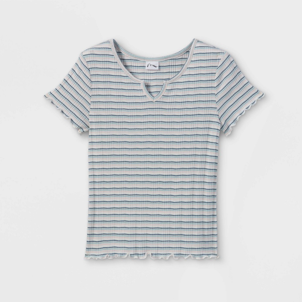 Girls' Notch Front T-Shirt - art class Cream Striped Small, Ivory Striped