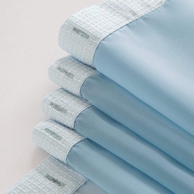 Sky Blue Waffle Weave Fabric Shower Curtain with Detachable Liner