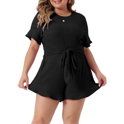 Unique Bargains Women's Plus Size Short Sleeve Ruffle Hem Denim