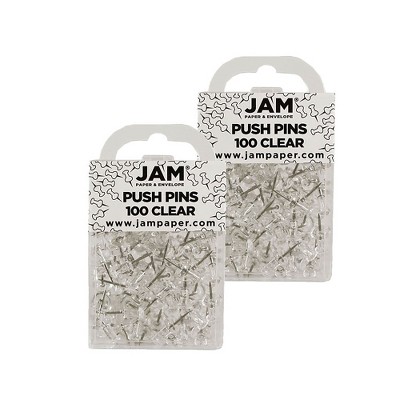 JAM Paper Colored Pushpins Clear Push Pins 2 Packs of 100 222419050A