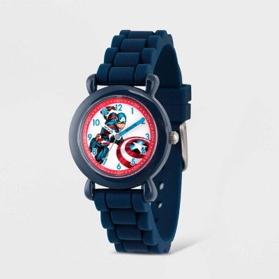 Kids' Marvel Avengers Captain America Plastic Time Teacher Watch - Blue