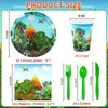 Hachikiko Dinosaur Party Supplies, Dinosaur Themed Birthday Party Decorations Disposable Tableware Set, Dinosaur Plates and Napkins, Cups, Cutlery - 2 of 4