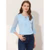 Allegra K Women's Bow Tie Neck Sheer 3/4 Sleeve Chiffon Tops - 3 of 4