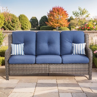 Buenhomino Outdoor Patio Couch Wicker Sofa - 3 Seater Rattan Sofa for Outside Patio Garden with Deep Seating and Olefin Cushions