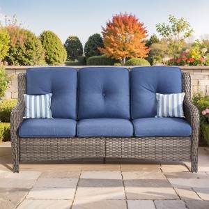 Buenhomino Outdoor Patio Couch Wicker Sofa - 3 Seater Rattan Sofa for Outside Patio Garden with Deep Seating and Olefin Cushions - 1 of 4