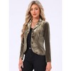 INSPIRE CHIC Women's Notched Lapel Long Sleeve Office Button Velvet Suit Blazer - 2 of 4