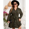 Women's Plus Size Long Sleeve Dress V Neck Button Front Belted Shirt Dress A Line Ruffle Midi Dress - 4 of 4
