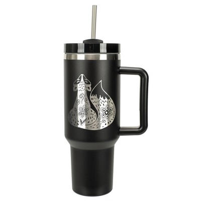 Elanze Designs 40 Ounce Travel Tumbler With Straw and Lid Stainless Steel Double Wall Insulated Sly Stunning Forest Fox Black