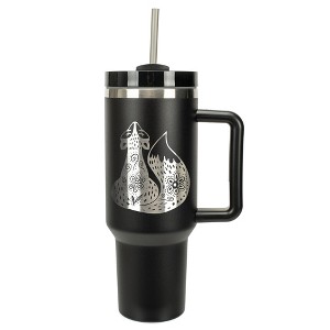 Elanze Designs 40 Ounce Travel Tumbler With Straw and Lid Stainless Steel Double Wall Insulated Sly Stunning Forest Fox Black - 1 of 4
