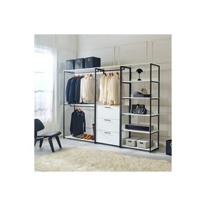 HomeStock Fiona 111 in. W White Freestanding 3 Tower System 7 -Shelf Walk in Wood Closet System with Metal Frame - 1 of 4