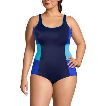 Lands' End Women's Chlorine Resistant Scoop Neck Soft Cup Tugless Sporty One Piece Swimsuit