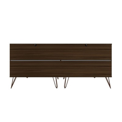 Mid-Century Modern Double Low Dresser with Cutout Handles - Brown