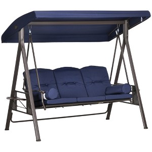 Outsunny 3-Seat Outdoor Patio Swing with Adjustable Tilt Canopy, Cushions, Pillow, Steel Frame, Side Tray, Cup Holder - 1 of 4