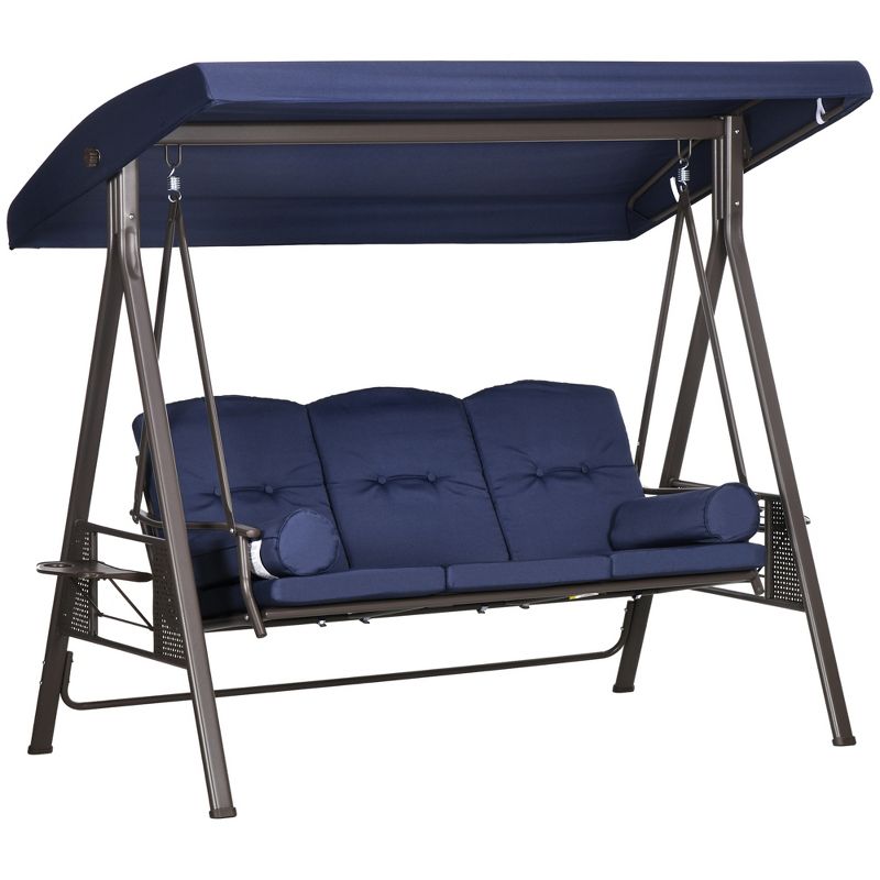 Outsunny 3-Seat Outdoor Patio Swing with Adjustable Tilt Canopy, Cushions, Pillow, Steel Frame, Side Tray, Cup Holder, 1 of 7