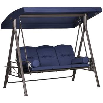 Outsunny 3-Seat Outdoor Patio Swing with Adjustable Tilt Canopy, Cushions, Pillow, Steel Frame, Side Tray, Cup Holder