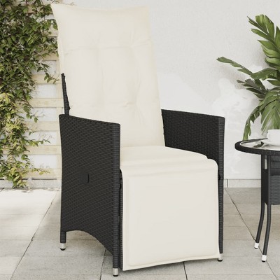 vidaXL Reclining Patio Chair with Cushions Black Poly Rattan
