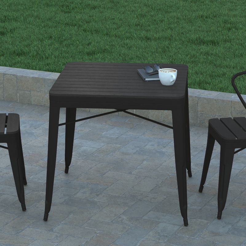 Emma and Oliver Modern Weather and Rust Resistant Black Steel Patio Table with Polyresin Top and Rounded Corners for Indoor and Outdoor Use, 3 of 10