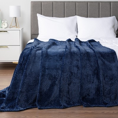 Navy Blue Twin Fleece Waffle Textured Blanket