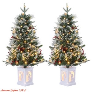 Home 3ft Christmas Tree Pre-Lit Artificial Christmas Tree with Snowflake Base, Flocked Snow 78 Warm White Lights 8 Lighting Modes, Xmas Holiday Decor - 1 of 4