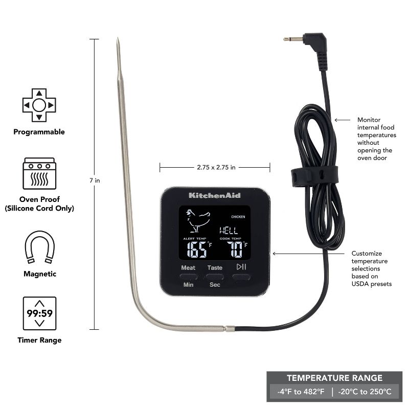 KitchenAid Programmable Wired Probe Kitchen Thermometer &#38; Timer, 2 of 10