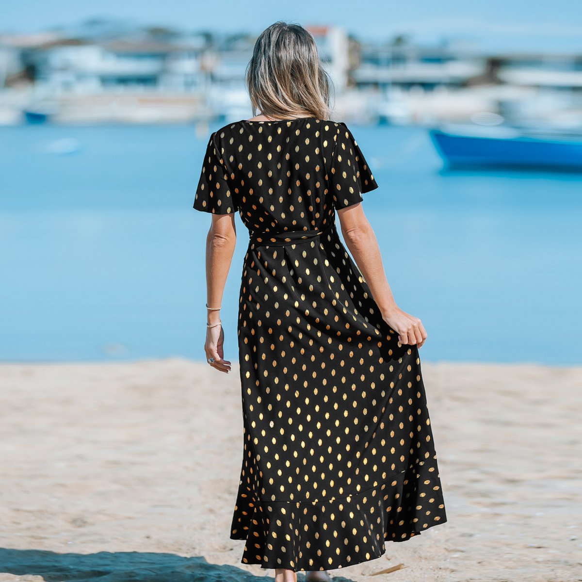 Женские платья Cupshe Women's Flared Sleeve Tie V-neck Midi Dress - Cupshe-XS-Black — фото 4