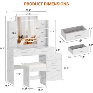 White Chic White Makeup Vanity Set With Mirror Built In Led Lights Six Drawers Usb Charging Ports And Vanity Stool White - 1 of 4