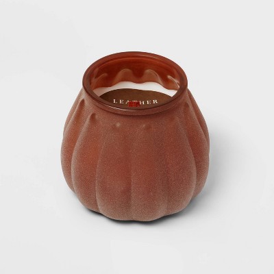 15oz Leather + Embers Muddy Brown Dusted Woodwick Pumpkin Glass Candle (No Lid) Brown - Threshold™