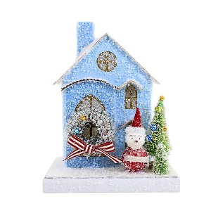 Cody Foster 8.0 Inch Petite Blue House Retro Village Mantle Light Up Village Buildings - 1 of 3