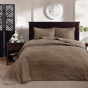 FIONECA Cottage Style Reversible Antimicrobial Bedding Set Fleur De Lis Embroidered Machine Washable Quilt Shams - 1 of 4