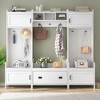 NicBex Hall Tree with Bench Entryway Hall Tree with 7 Hooks, Top 2 Open Shelves and 2 Storage Cabinet, Under 2 Storage Cabinet, and a Drawer, White - 2 of 4