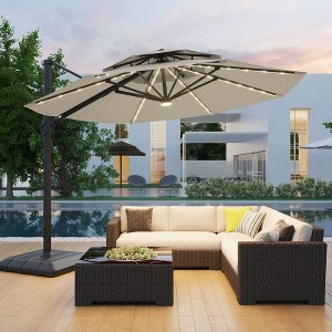 Sonkuki 11Ft LED Double Top Aluminum  LED Cantilever Patio Umbrella with Base for Patio Deck Garden - 1 of 4