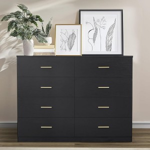 QingMoon Large 8 Drawer Dresser, Wood Storage Dresser with Gold Handles and Sturdy Frame for Living Room, Bedroom - 1 of 4