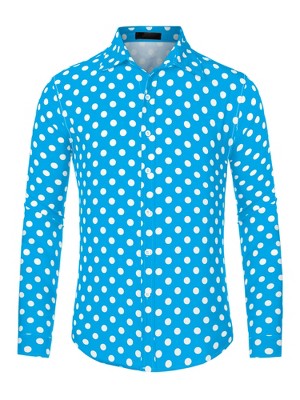 Lars Amadeus Men's Button Down Long Sleeves Casual Polka Dots Print Shirts Blue Small