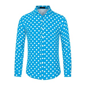 Lars Amadeus Men's Button Down Long Sleeves Casual Polka Dots Print Shirts - 1 of 4