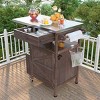 40.5 In Outdoor Kitchen Cart with Stainless Steel Top Drop Leaf Drawer and Wheels Solid Wood Grill Island for Patio or Garden-Maison Boucle - 2 of 4