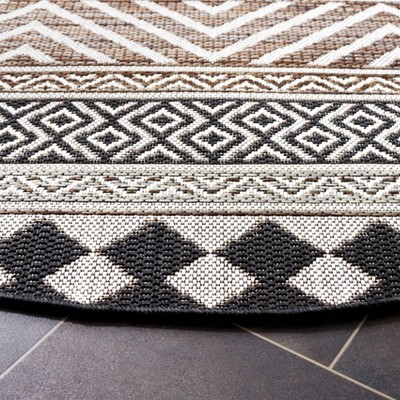 Havana Round Black and Light Brown Synthetic Indoor/Outdoor Rug