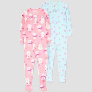 Carter's Just One You® Toddler Girls' 2pk Snug Fit Long Sleeve Farm and Floral Velour Footed Pajama - 1 of 4
