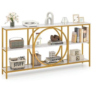 Resenkos 3-Tier Console Table - Faux Marble Top & Spacious Storage Shelves, Elegant Decor for Hallways, Living Rooms & Entryways, White - 1 of 4
